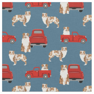 Tissu Merle rouge Aussie et camion rouge bleu