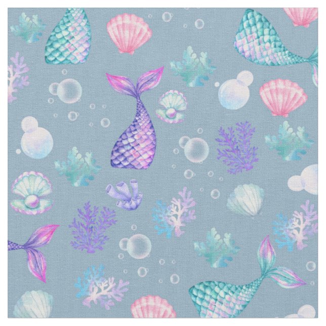 Tissu Mermaids Dream sur Grey-Blue (Fermer)