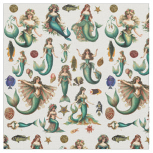 Tissu Mermaigre Poisson et Vie marine Art marin nautique