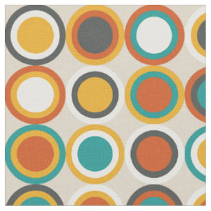 Tissu Mi-siècle Cercles Motif Orange Brown Turquoise