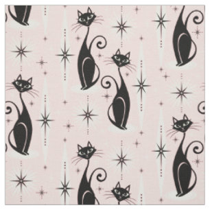Tissu Mi-siècle Meow Retro Chats atomiques sur rose chau
