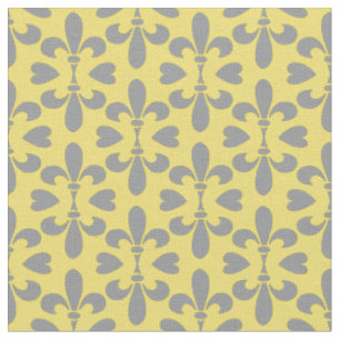 Tissu Mi-siècle Moderne Gris Jaune Fleur de Lys