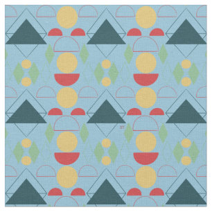 Tissu Mid Century bleu géométrique