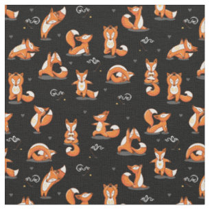 Tissu mignon renards de yoga drôle noir