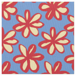 Tissu Mignonne marguerite rouge et jaune sur bleu utopiq