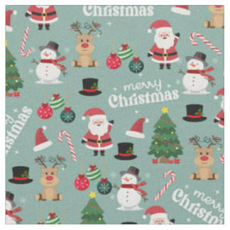 Tissu Mignonne Noël Sur Sage Green