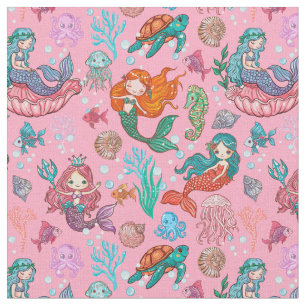 Tissu Mignonne sirène