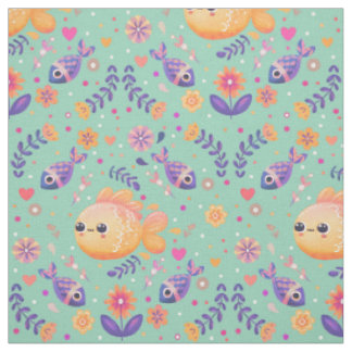 Tissu Mint Kawaii Goldfish Sea Garden Motif