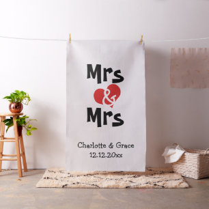 Tissu Mme et Mme Heart Lesbian Mariage Photo Contexte