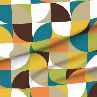 Tissu mod rétro carré blanc moutarde turquoise orange ve