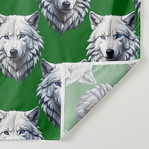 Tissu Modèle de tête de loup blanc design vert