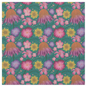 Tissu Modèle Floral Turquoise fleur sauvage