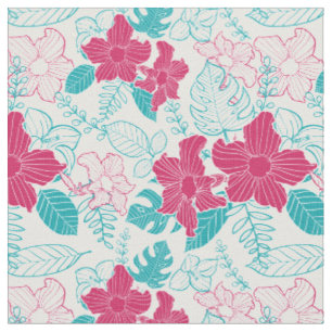 Tissu Modèle floral Turquoise & Magenta