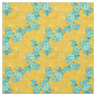 Tissu Modèle floral Turquoise texturé et doré