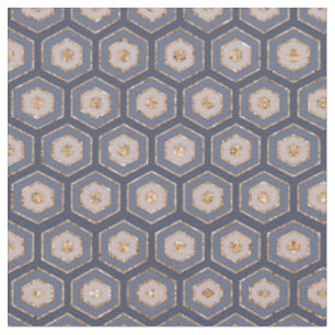 Tissu Moderne Chic Marine Bleu Hexagon Or Géométrique