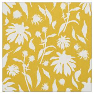 Tissu Moderne Elégante Mustard Jaune Fleurs de Cône Blan
