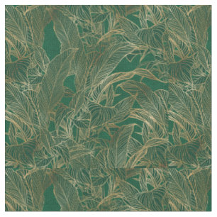 Tissu Moderne Green Gold Foliage Plante Design botanique