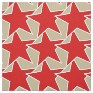 Tissu Moderne Star Géométrique - rouge profond et taupe