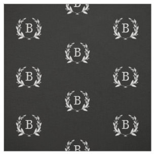 Tissu Monogramme de couronne de laurier noir et blanc