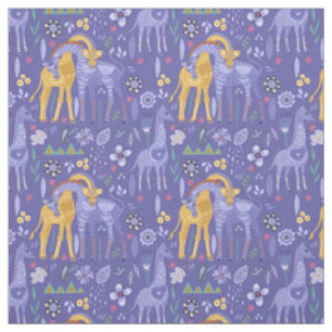 Tissu Monogramme de girafes jaunes Turquoises violettes