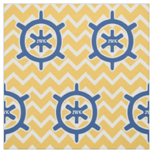 Tissu Monogramme et Chevron de la roue du bateau bleu