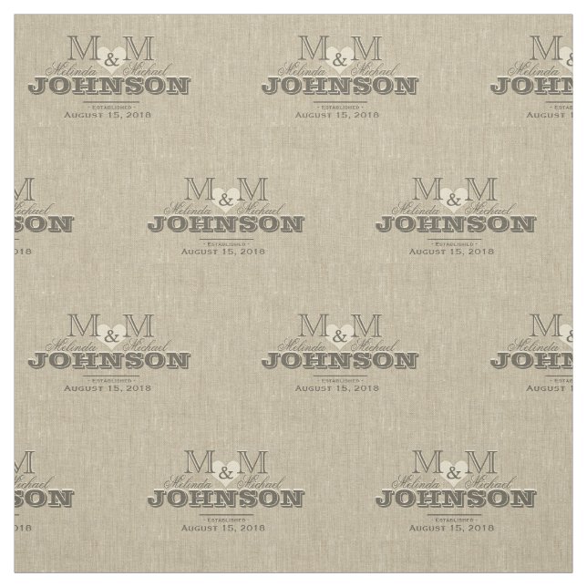 Tissu Monogramme Lin rustique Look avec coeur (Échantillon)