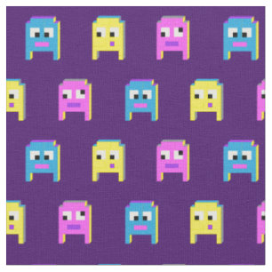 Tissu monstres Aliens pixel graphique rose jaune bleu