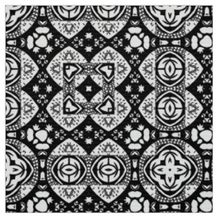Tissu Mosaïque arabesque Motif Carrelage noir et blanc