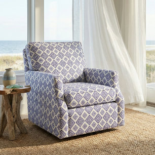 Tissu Mosaïque bleue et blanche Motif géométrique Azure