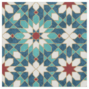 Tissu Mosaïque marocaine de marbre blanc Turquoise bleu