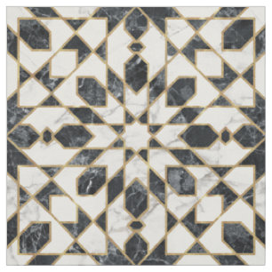Tissu Mosaïque marocaine noire et Marbre blanc