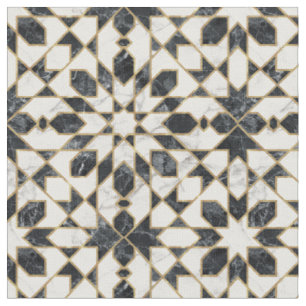 Tissu Mosaïque marocaine noire et Marbre blanc