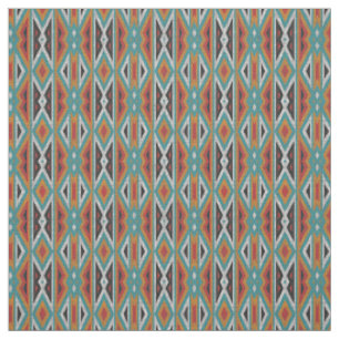 Tissu Mosaïque Tribale Turquoise bleue rouge orange