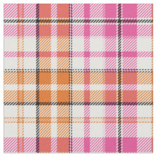 Tissu Motif à carreaux tartan blanc rose orange
