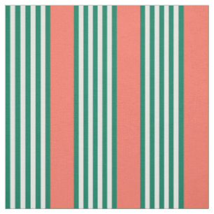 Tissu Motif à cinq bandes vert et blanc avec corail
