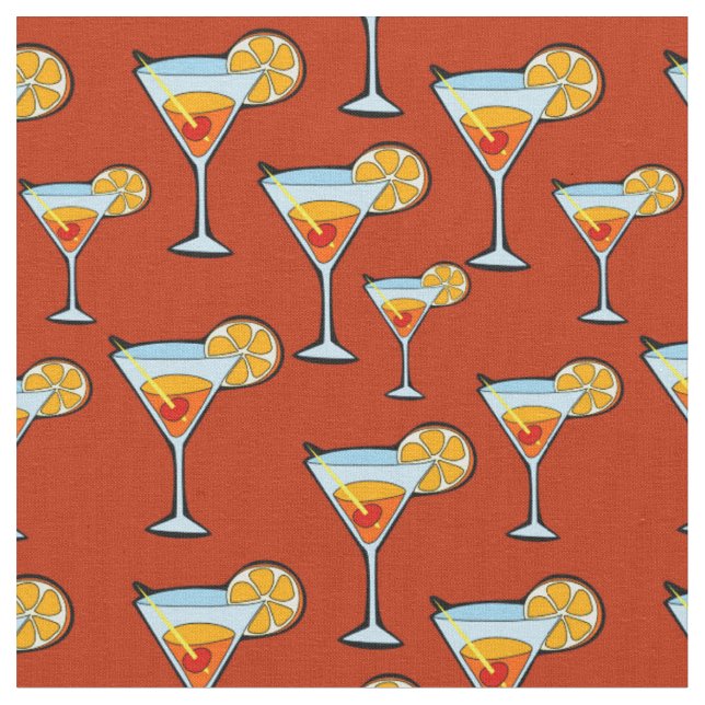 Tissu Motif à cocktails Dark Orange Martini (Fermer)
