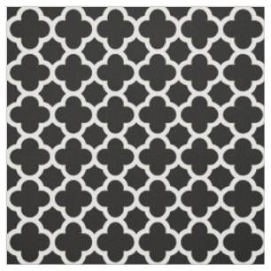 Tissu Motif à la mode Black Retro Chic Quatrefoil Trelli