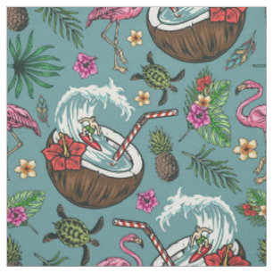 Tissu Motif à thème tropical surf rétro