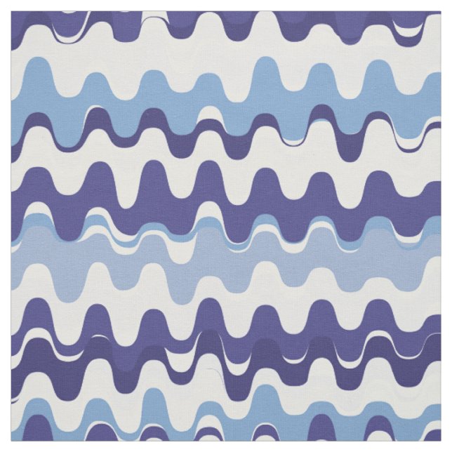 Tissu motif à vague abstraite blanc et bleu chic (Échantillon)