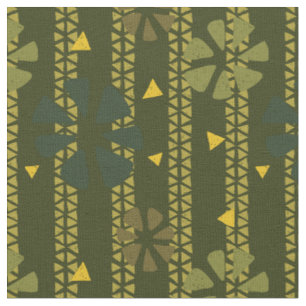 Tissu Motif Abstrait ethnique vert, moutarde, olive fonc