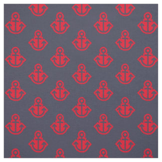 Tissu Motif Ancre en Marine et Rouge