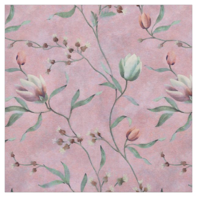 Tissu Motif Anemones de Tulipes Roses et Blanches (Échantillon)