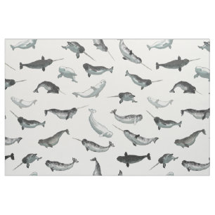 Tissu Motif arctique de Narwhals et de belugas