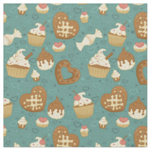 Tissu Motif avec cupcakes et bonbons