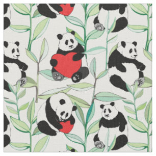 Tissu motif avec de beaux pandas avec des coeurs