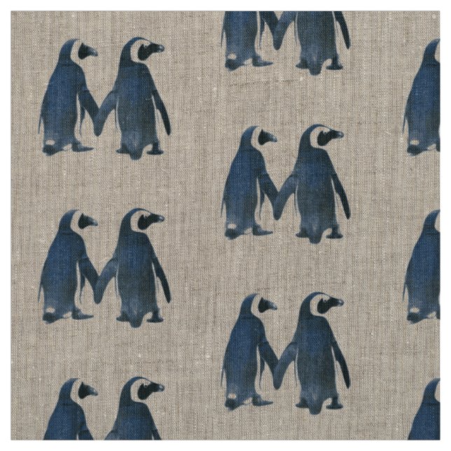 TISSU MOTIF AVEC DEUX PENGUINS AMOUREUX ! (Échantillon)