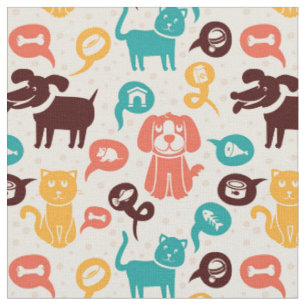 Tissu Motif avec les chats et les chiens drôles