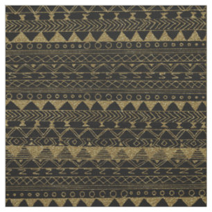 Tissu Motif aztèque d'or de parties scintillantes noire