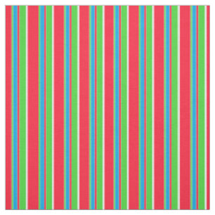 Tissu Motif Azure Blue White Lime Green Red Stripes