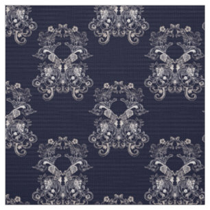 Tissu Motif baroque floral de marine de style